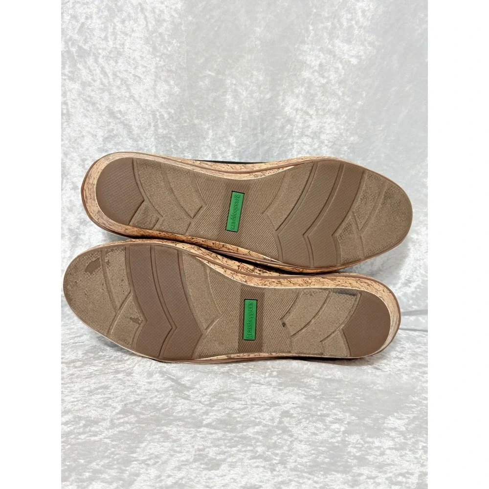 Grasshoppers Betty Black Fabric Cork Wedge Ortholite Slip On Shoes EF57920 8M